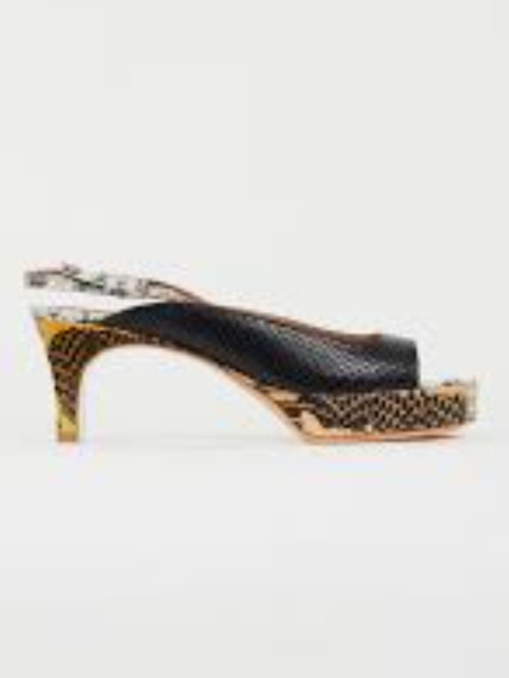 Women's Black and Gold Slingback Heeled Sandals